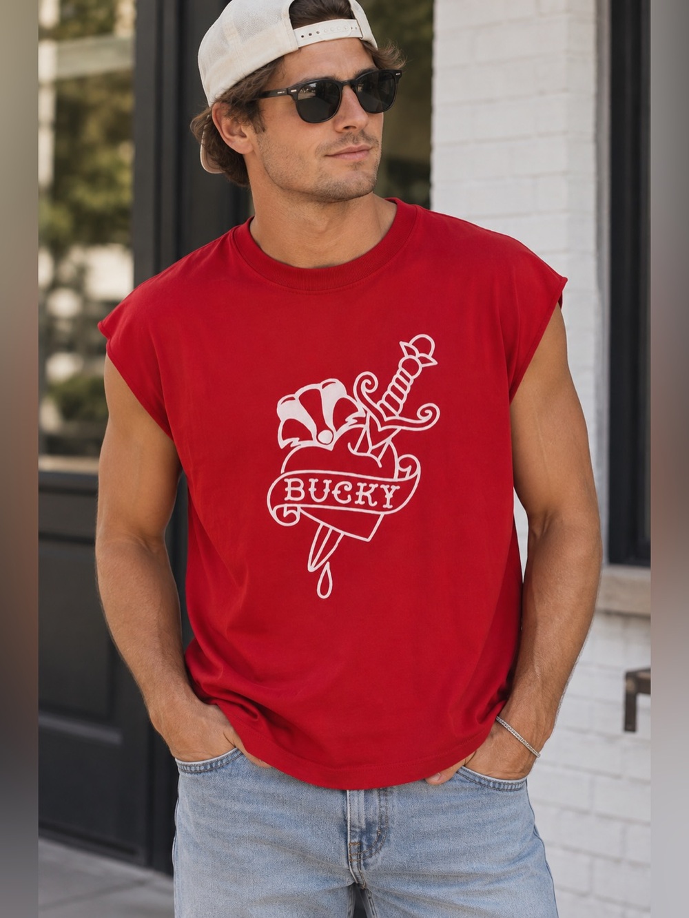 BUCKY! Urban Outfitters BDG Sleeveless Crop Tee NWOT  Red Graphic Top ~ X-LG